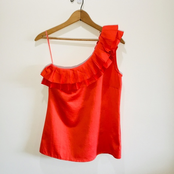 Jaloux Tops - Jaloux One Shoulder Halter Top w/Ruffles, Orange
